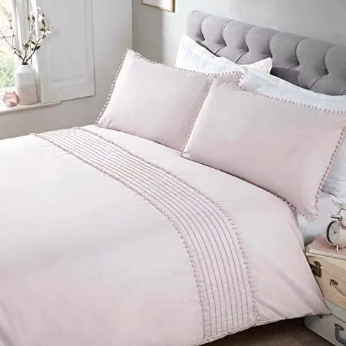 Rapport Home Pom Poms Polycotton Duvet Cover and Pillowcase Set in Dusty Pink, W/D/H: 200 x 200 cm