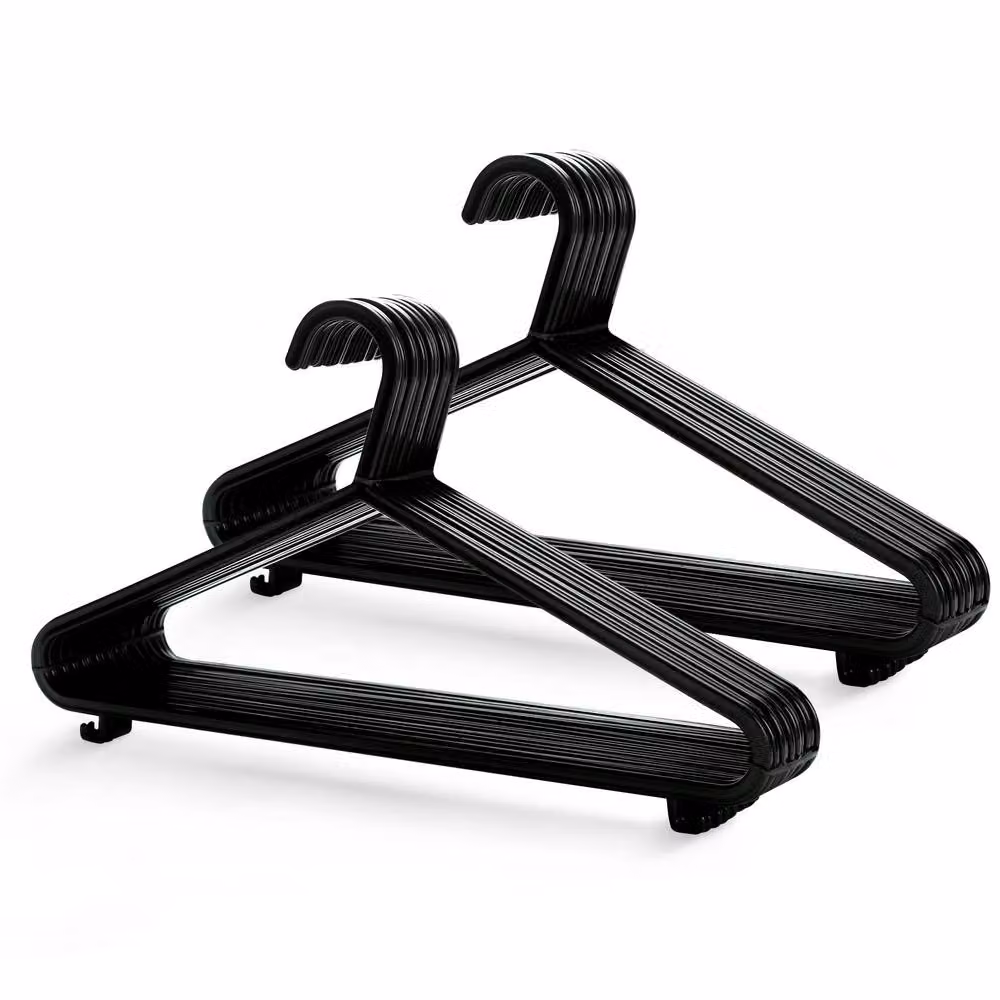 Keplin 25 Pack Plastic Adult Coat Hangers with Trouser Bar and Clips in Black, Width: 37.5 cm – 2