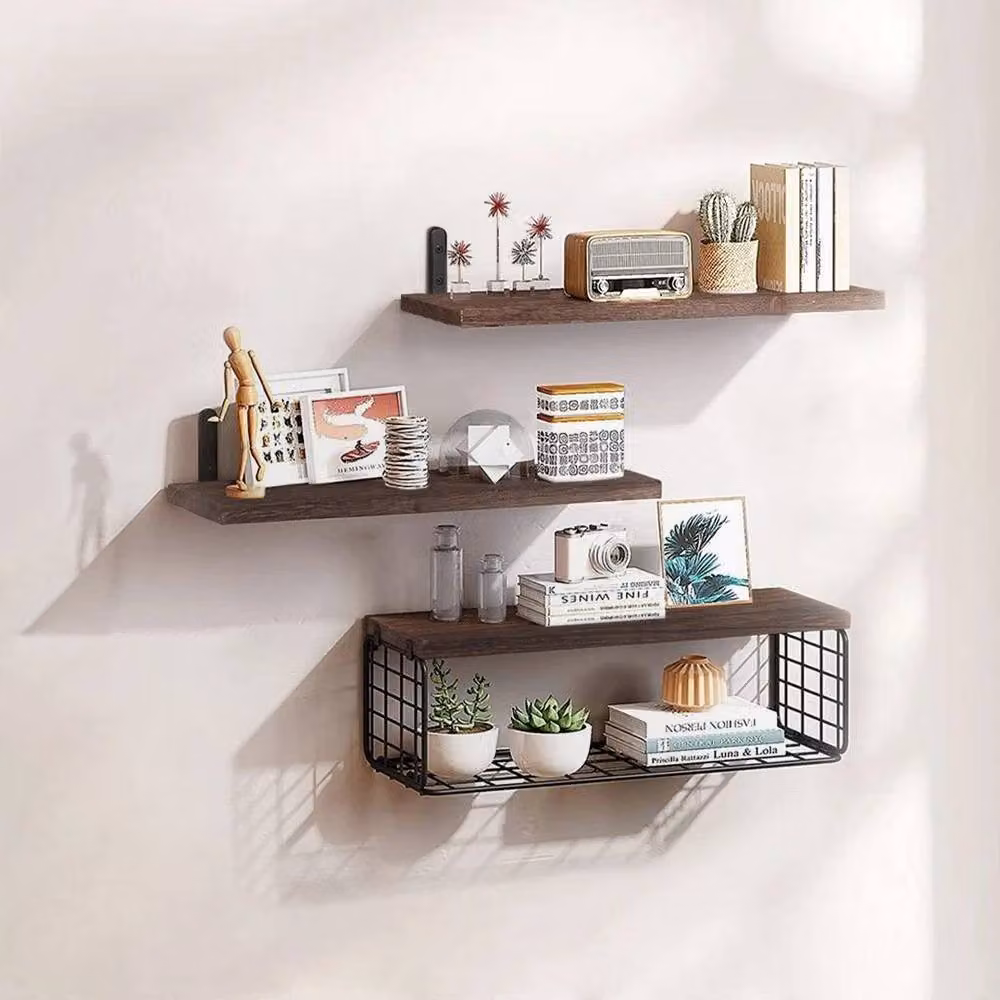 KORVIXA Set of 3 Brown Wooden Wall Mounted Floating Shelves – 3