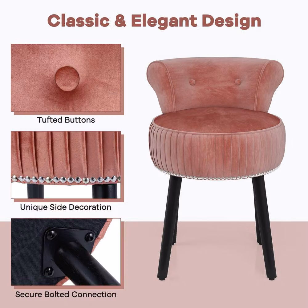 Costway Velvet Tufted Back Upholstered Vanity Makeup Chair in Pink – 6