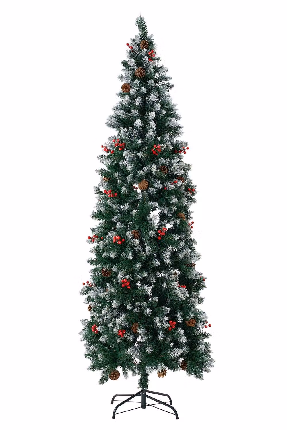 Living and Home Large Snow Flocked Christmas Tree with Pine and Berries in Green, Red and Multicolour with Foldable Metal Stand – 5