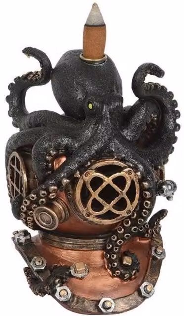 KDMD Kraken on Diver's Helmet Vintage Ceramic Backflow Incense Burner in Black – 1