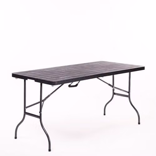 Garden Gear 5ft Folding Rectangular Table in Black Rattan and Wood Effect with Powder Coated Steel Frame – 1