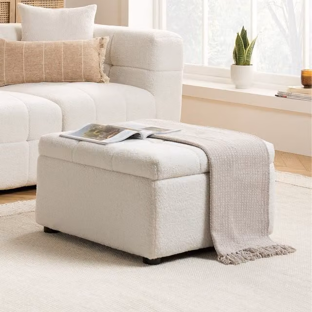 Birlea Milo White Bouclé Cube Footstool W/D/H: 57 x 57 x 24 cm
