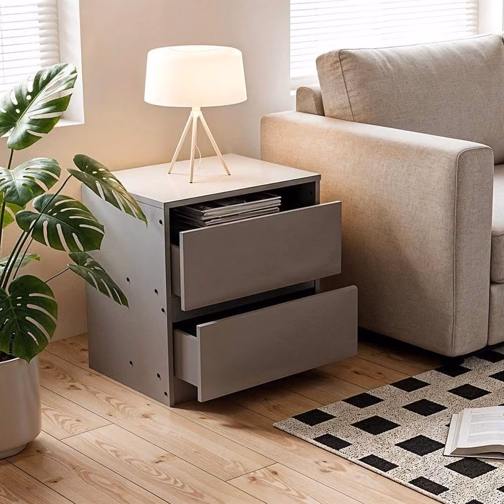 EONLION 2 Drawer Wooden Bedside Table Cabinet in Grey – 3