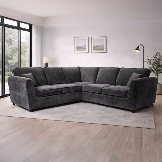 Furnishings For Less UK Ascot 5 Seater L-Shape Corner Sofa in Charcoal Chenille Fabric with Removable Covers and Scatter Cushions – 1