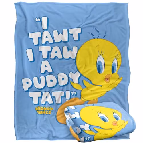 LOGOVISION Looney Tunes Tweety Puddy Tat Super Soft Silky Touch Fleece Throw Blanket, Multicolour, W: 152 cm, D: 127 cm – 1