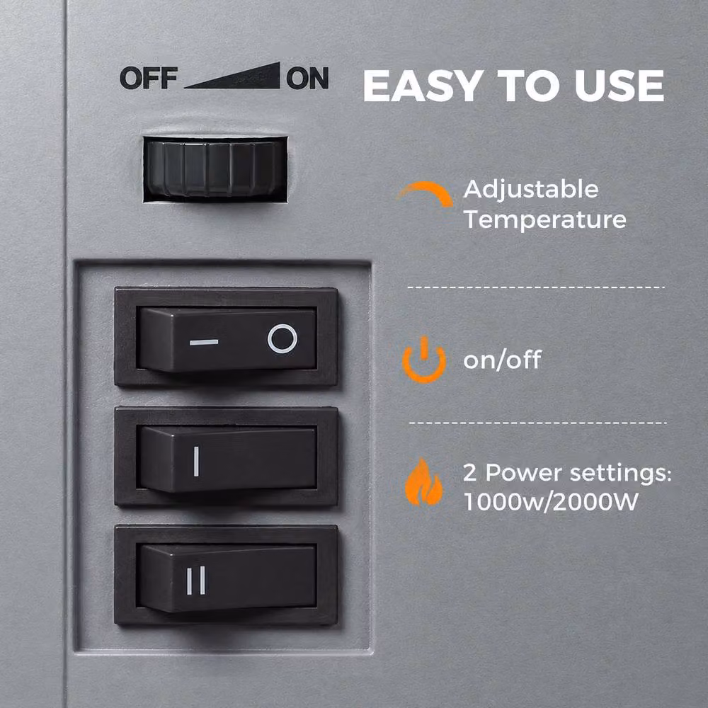 HOMCOM Freestanding Portable Fireplace with Adjustable Thermostat, Grey, W/D/H: 56.5 x 39.0 x 42.1 cm – 5