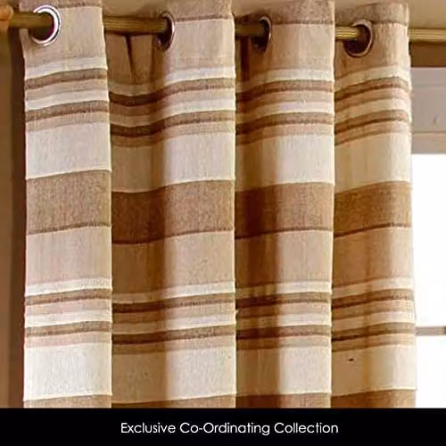 Homescapes Morocco Striped Cotton Eyelet Curtain Pair in Beige, Width: 140 cm, Drop: 137 cm – 5