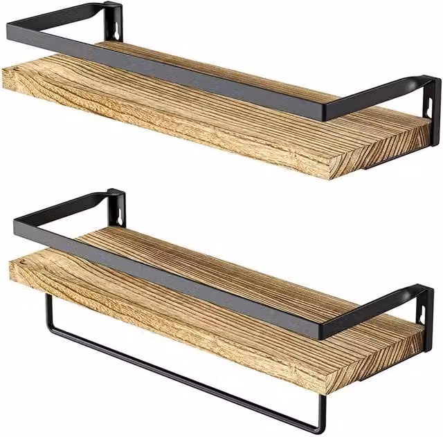 VOGREX 2-Piece Wooden Wall Mounted Floating Shelves for Home and Office Display Storage in Beige