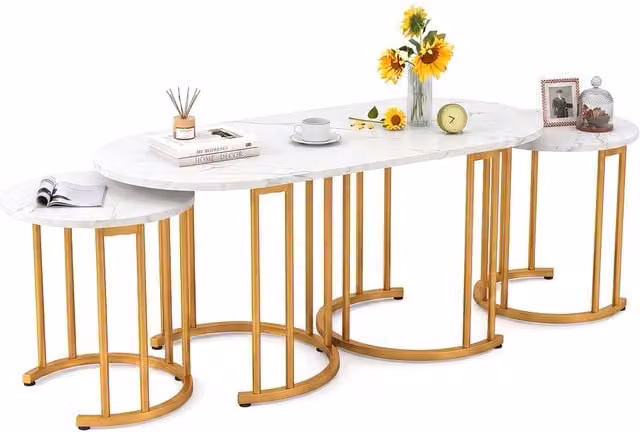 Costway 3-Piece Nesting Coffee Table Set with 2 Side Tables in White – 1