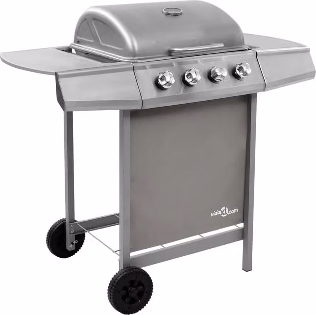 Berkfield Home 4 Burner Gas BBQ Grill with Cart and Thermometer in Silver
