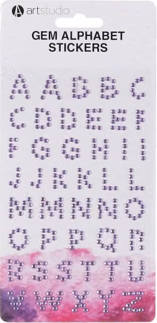 Art Studio Shiny Gem Alphabet Stickers in Purple, Pink, Blue, Gold and Silver
