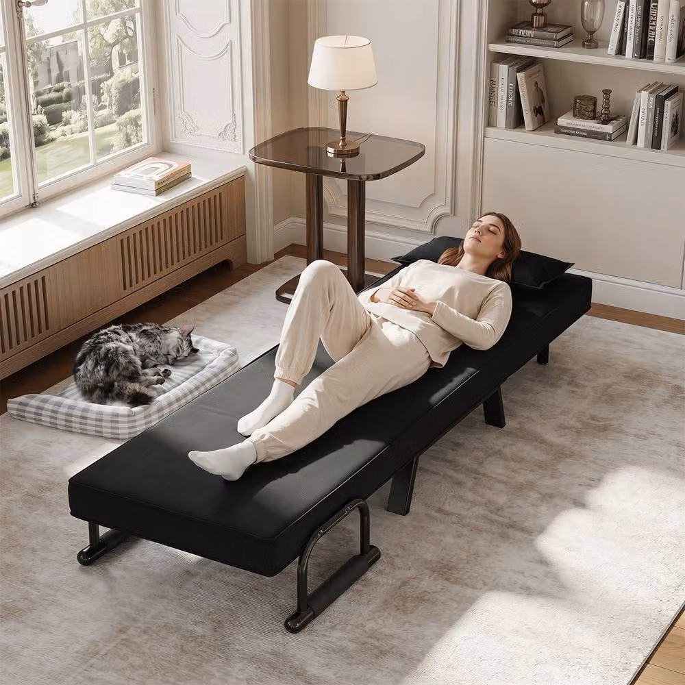 Costway Convertible Sleeper Chair Folding Sofa Bed with Adjustable Backrest and Armrests in Black – 2