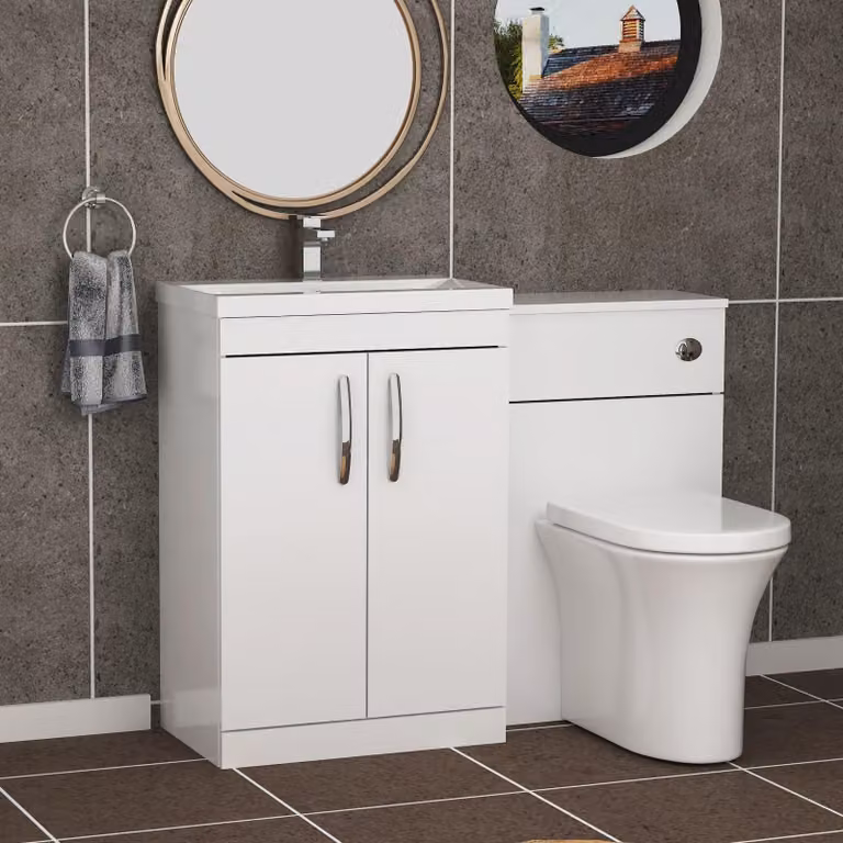 Royal Bathrooms Turin 1100mm Gloss White 2-Door Freestanding Bathroom Vanity Unit Pack