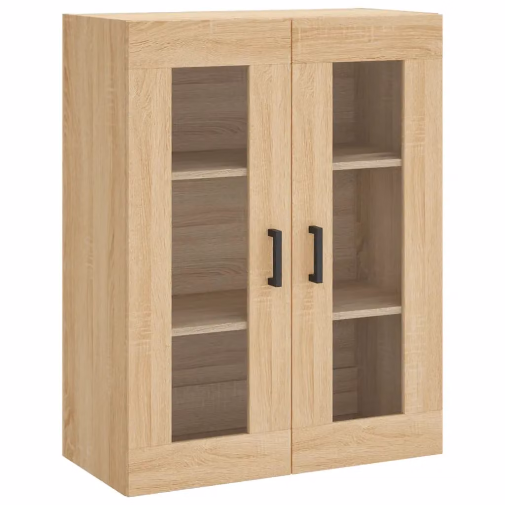 Berkfield Home Wall Mounted Sonoma Oak Cabinet with Glass Doors in Brown, W: 69.5 cm, D: 34 cm, H: 90 cm – 2