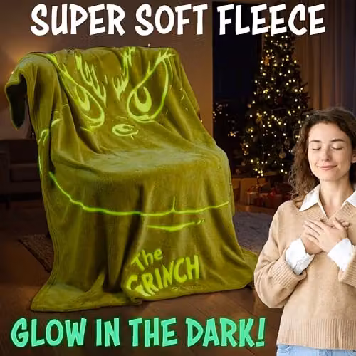Get Trend The Grinch Glow in the Dark Fleece Throw Blanket, Green, W/D/H: 130 x 150 cm – 2