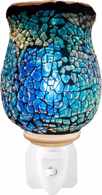 Aroma Haven Electric Plug In Mosaic Wax Warmer Melter in Blue Glass