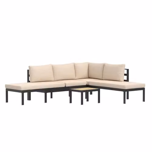 CHARLES BENTLEY L-Shape Outdoor Lounge Set with Anthracite Powder Coated Aluminium Frame and Beige Olefin Cushions – 3