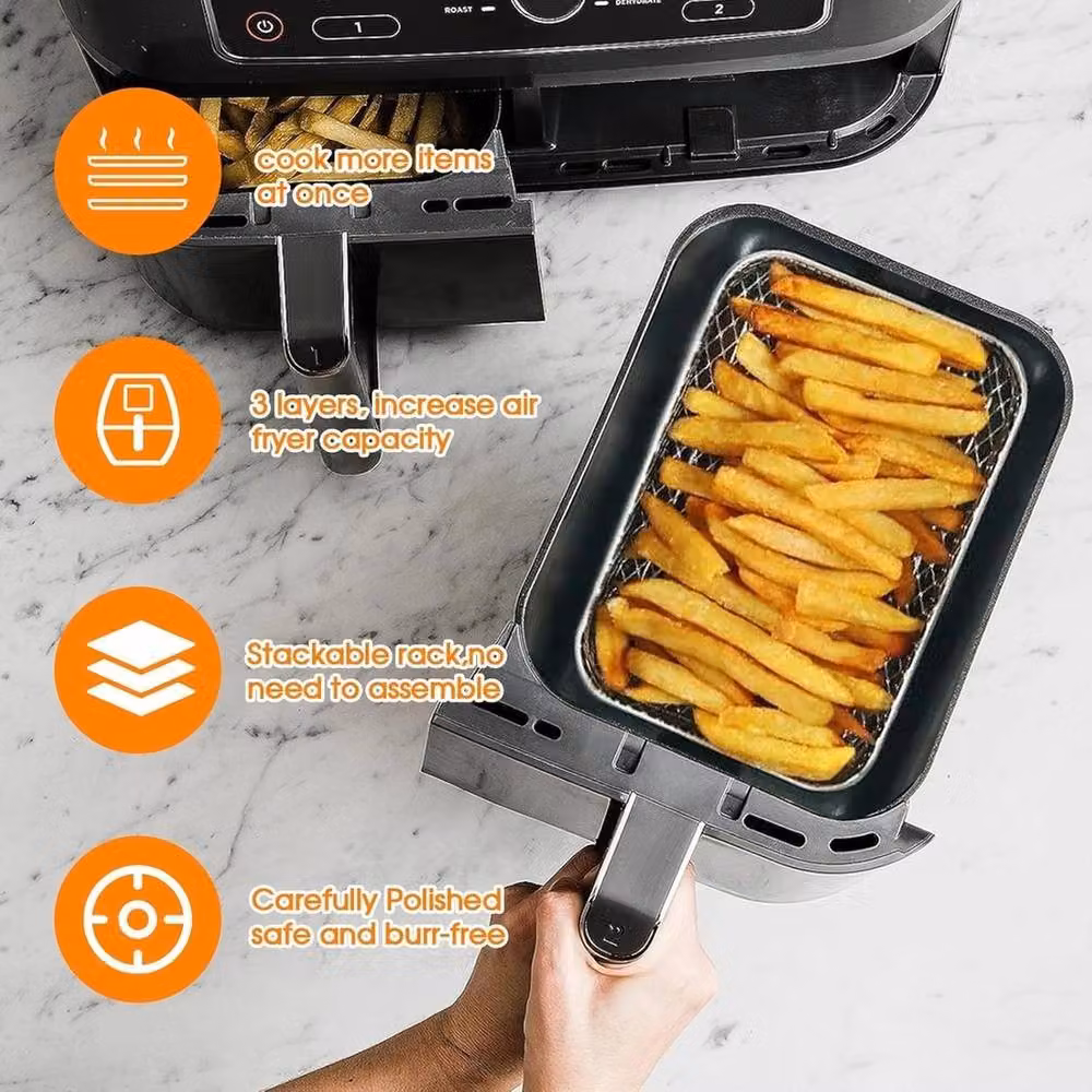 VOGREX Stackable Stainless Steel Rack for Ninja Air Fryer in Silver – 4