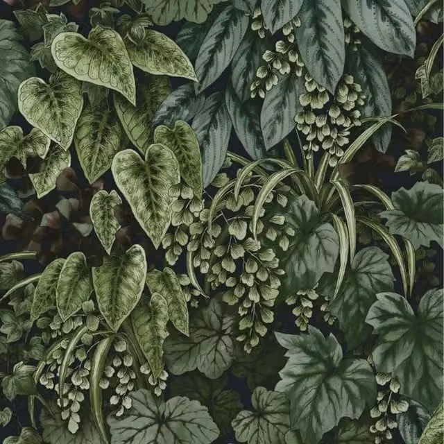 Livingwalls Botanical Tropical Leaves Jungle Wallpaper in Navy Blue and Green