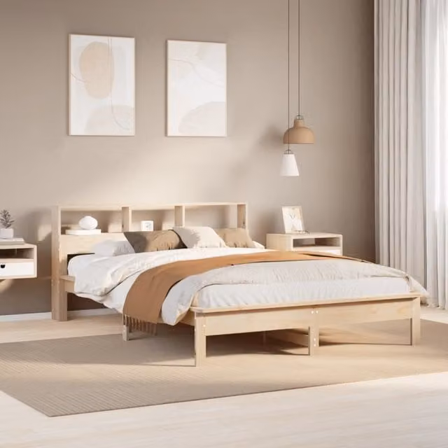 Berkfield Home Double Bed Frame in Brown Solid Pine Wood, W/D/H: 135 x 190 cm – 1