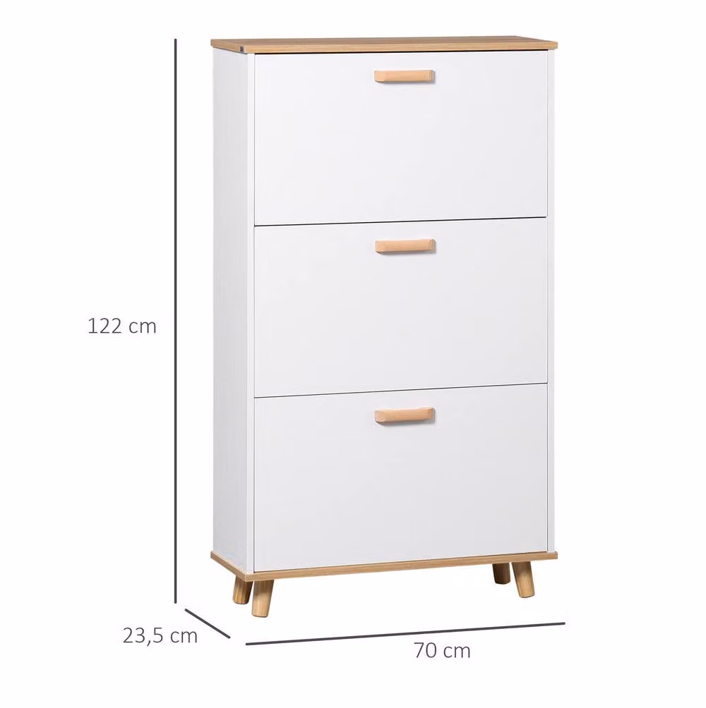 STILVORA White Shoe Cabinet with 3 Tilting Compartments and Internal Shelves, W/D/H: 122 x 23.5 x 70 cm – 2