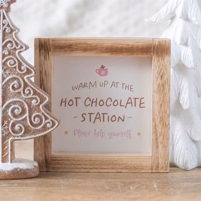 KDMK Brown Wooden Hot Chocolate Station Wall Plaque Set