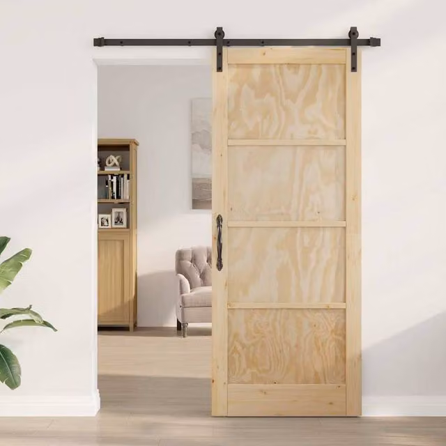 Berkfield Home Sliding Wood Door with Hardware Set in Brown, W: 86 cm, H: 211 cm