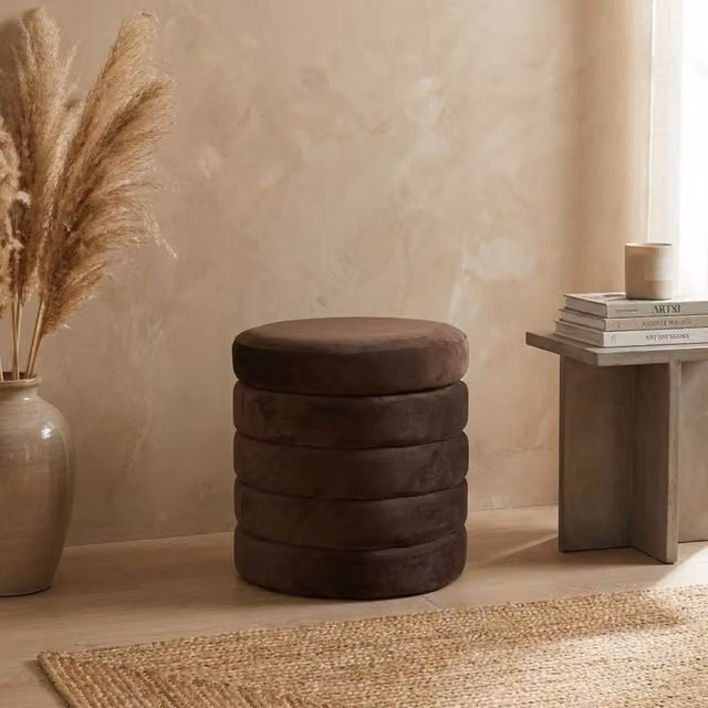 Garden Greatness Noe Velvet Coffee Storage Stool in Dark Brown