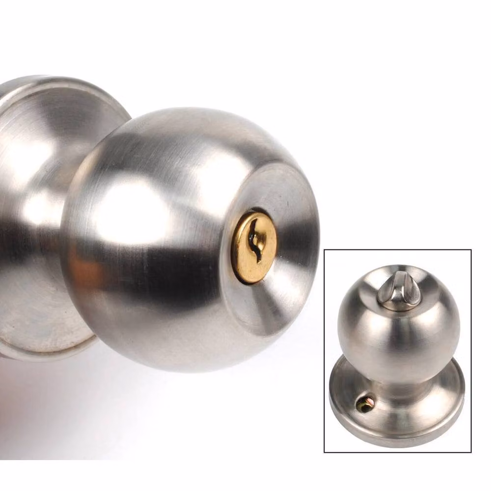 FLAVORA Silver Stainless Steel Bathroom Privacy Lock Round Knob Door Entry Passage with Keys – 3