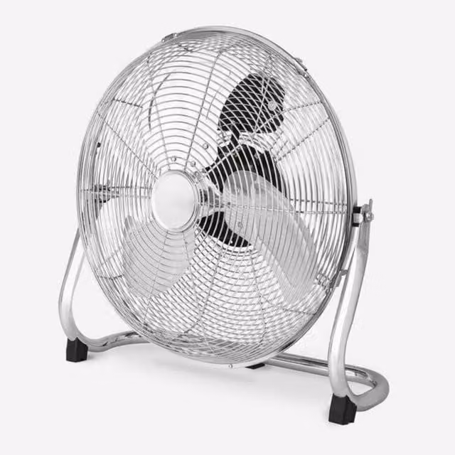 Dyzi 16 Inch Metal Floor Fan, 80W, 3 Speed, Adjustable Tilt in Silver