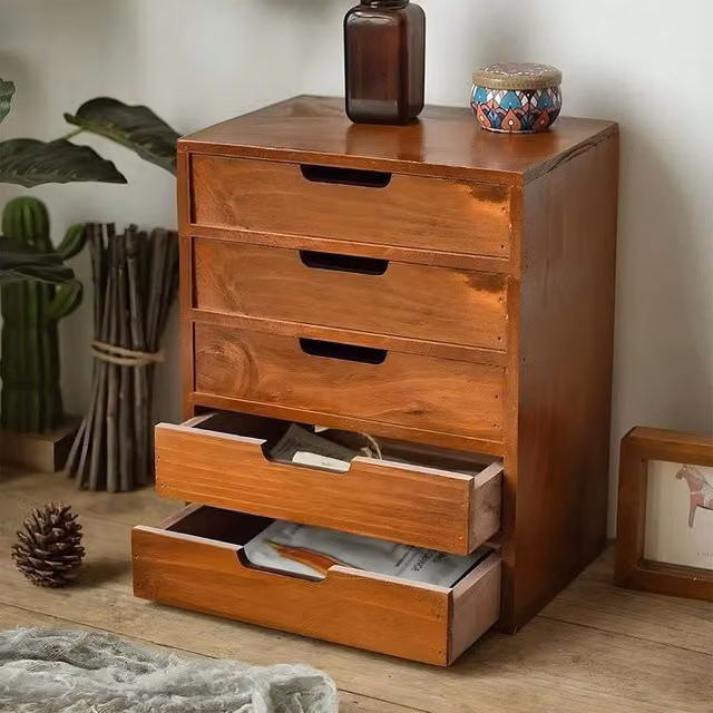 EONLION Tidy Organiser Desktop Chest of Drawers in Brown, Width: 100 cm