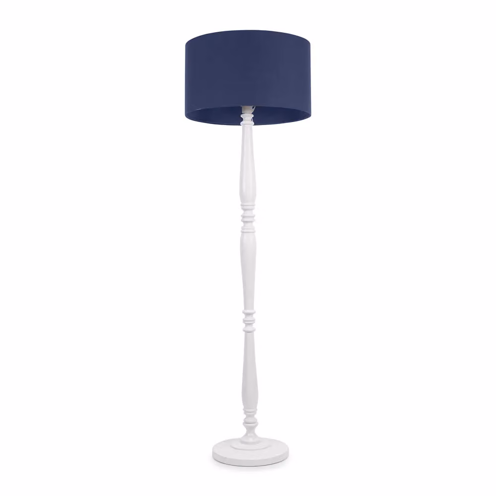 ValueLights Victoria Traditional White Wood Stem Floor Lamp with Navy Blue Fabric Drum Shade – 2