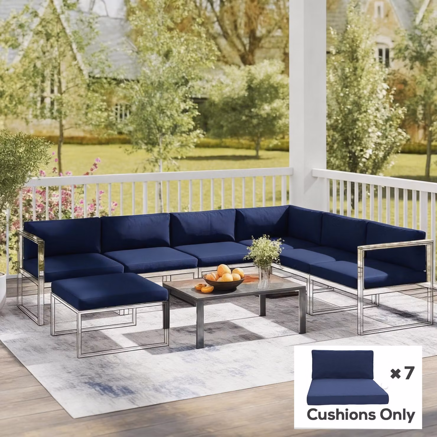 Outsunny 14-piece Rectangular Dining Set Cushion Set in Blue Polyester – 7