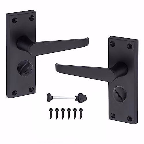 Golden Grace Victorian Straight Door Handle Privacy Set, Matt Black – 1