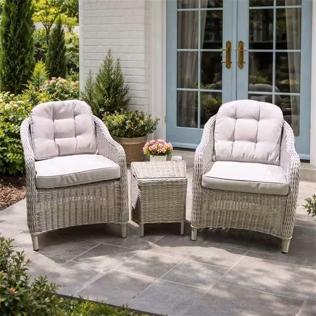 Direct Wicker Grey Rattan Bistro Set with 2 Seats and Side Table – 1