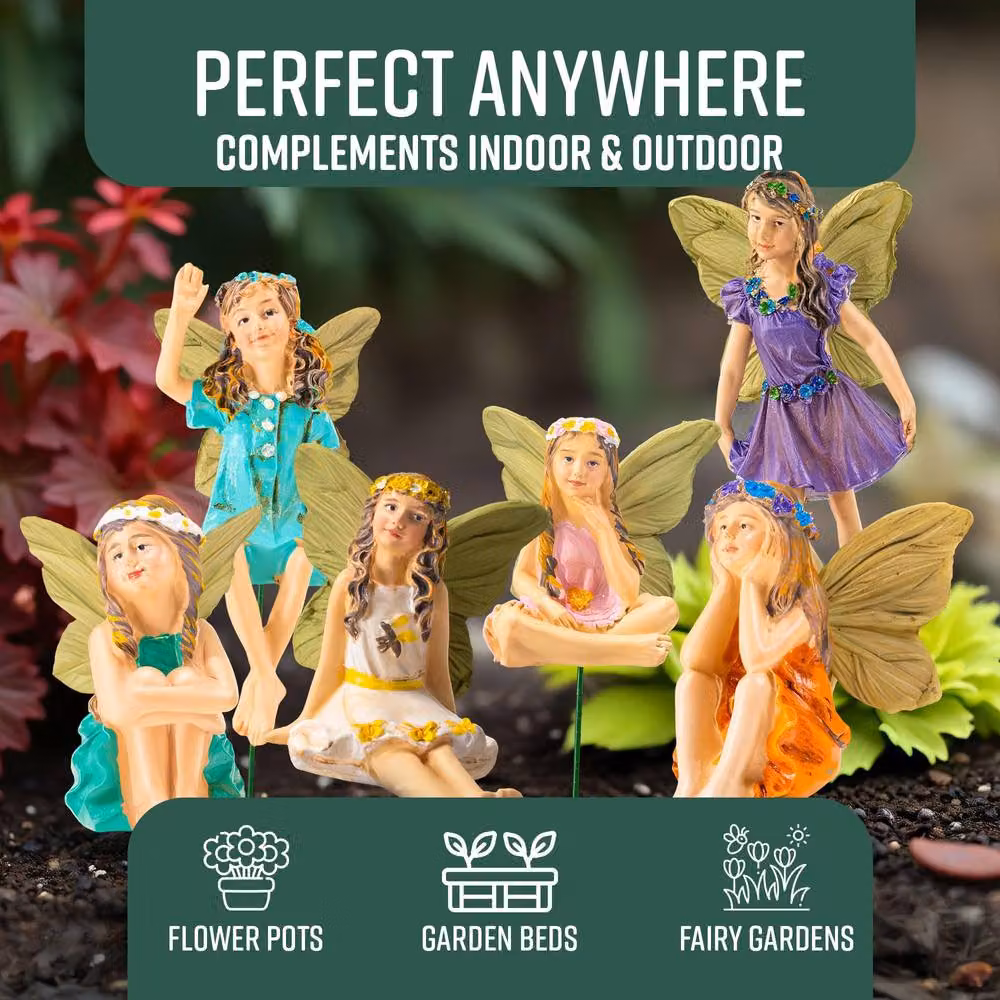 Globrite Set of 6 Multicolour Hand-Painted Polyresin Fairy Garden Ornaments with 10 cm Stakes – 5