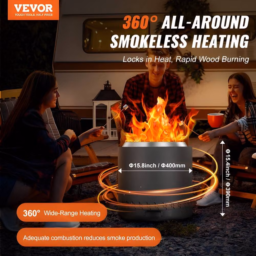 VEVOR Smokeless Stainless Steel Fire Pit Stove with Side-Pull Ash Tray in Black – 4
