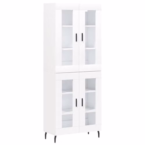 vidaXL Modern White Highboard with Glass Doors and Internal Shelves for Living Room or Bedroom, W/D/H: 90.0 x 69.5 x 47.7 cm