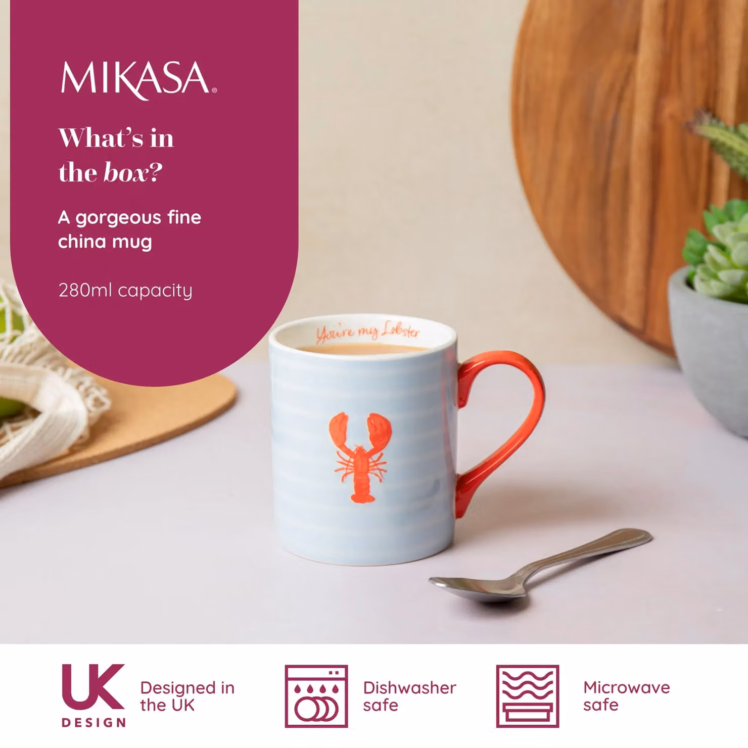 Mikasa Lobster Straight-Sided Porcelain Mug, 280ml, Blue – 3