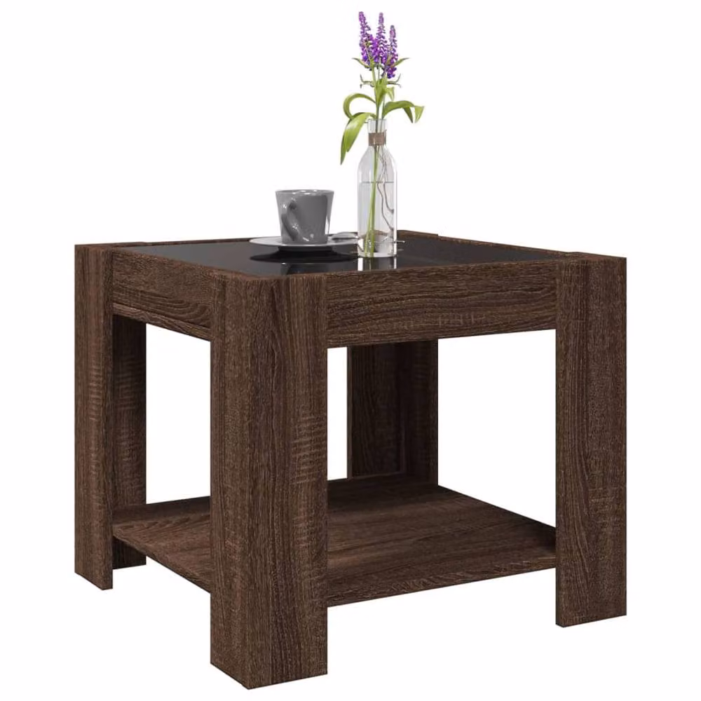 Berkfield Home Modern Square Coffee Table with LED in Brown Oak, W/D/H: 53 x 53 x 45 cm – 2