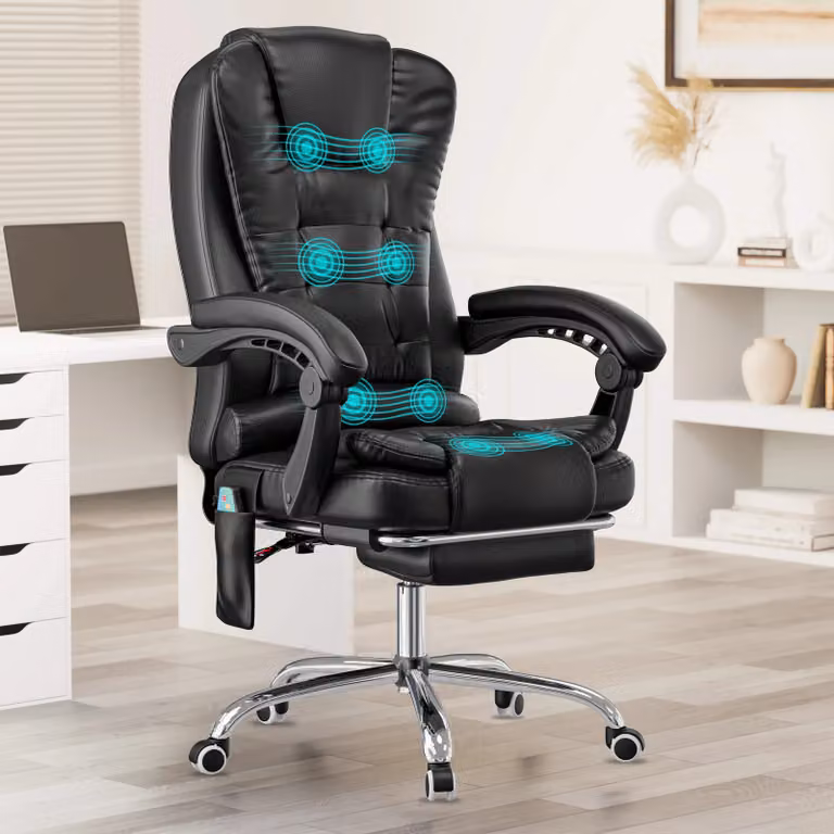 DHS Black Modern Executive Massage Office Chair with Headrest, Armrests and Footrest