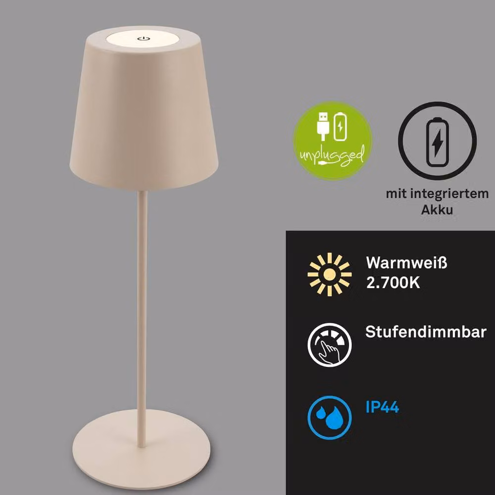 Briloner Beige LED Table Lamp Set of 2 Rechargeable Dimmable Height Adjustable Modern Lights for Garden and Terrace – 2