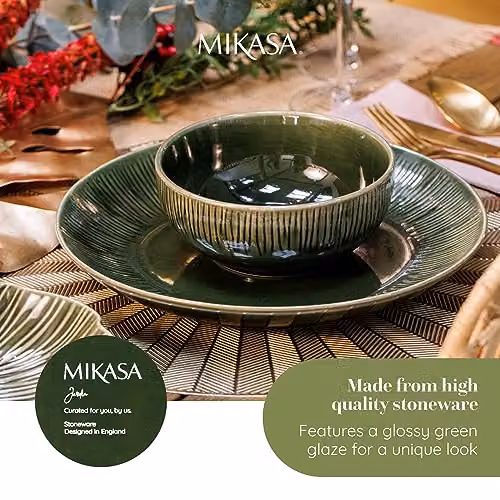 Mikasa Jardin Floral Stoneware Cereal Bowl Set, 4 Pieces, Green, Diameter: 15 cm – 5