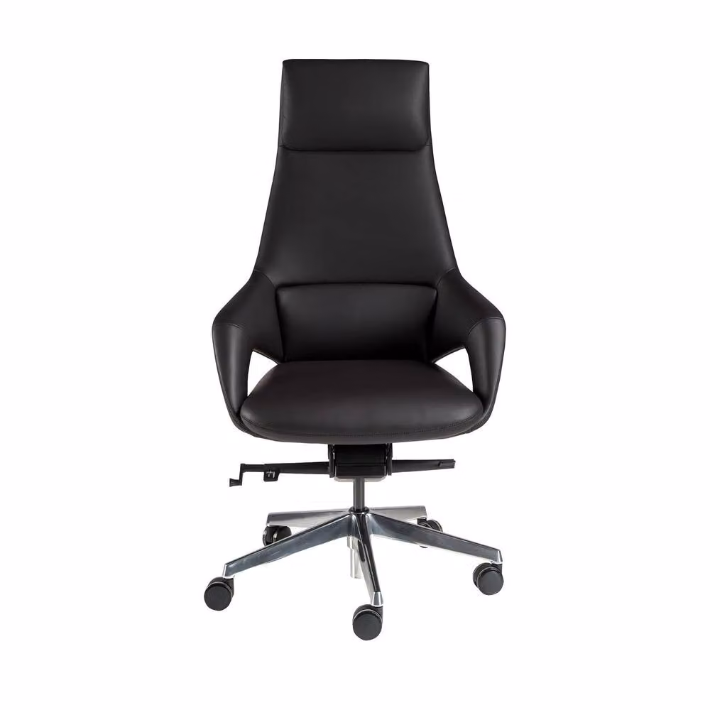 Angel Cerda Modern Swivel Task Chair in Black Synthetic Leather with Headrest and Armrests – 2
