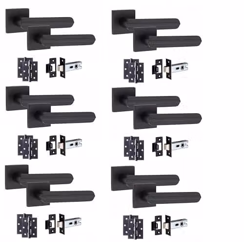 Golden Grace Lima Door Handles with Hinges, Matt Black, 6 Sets – 1