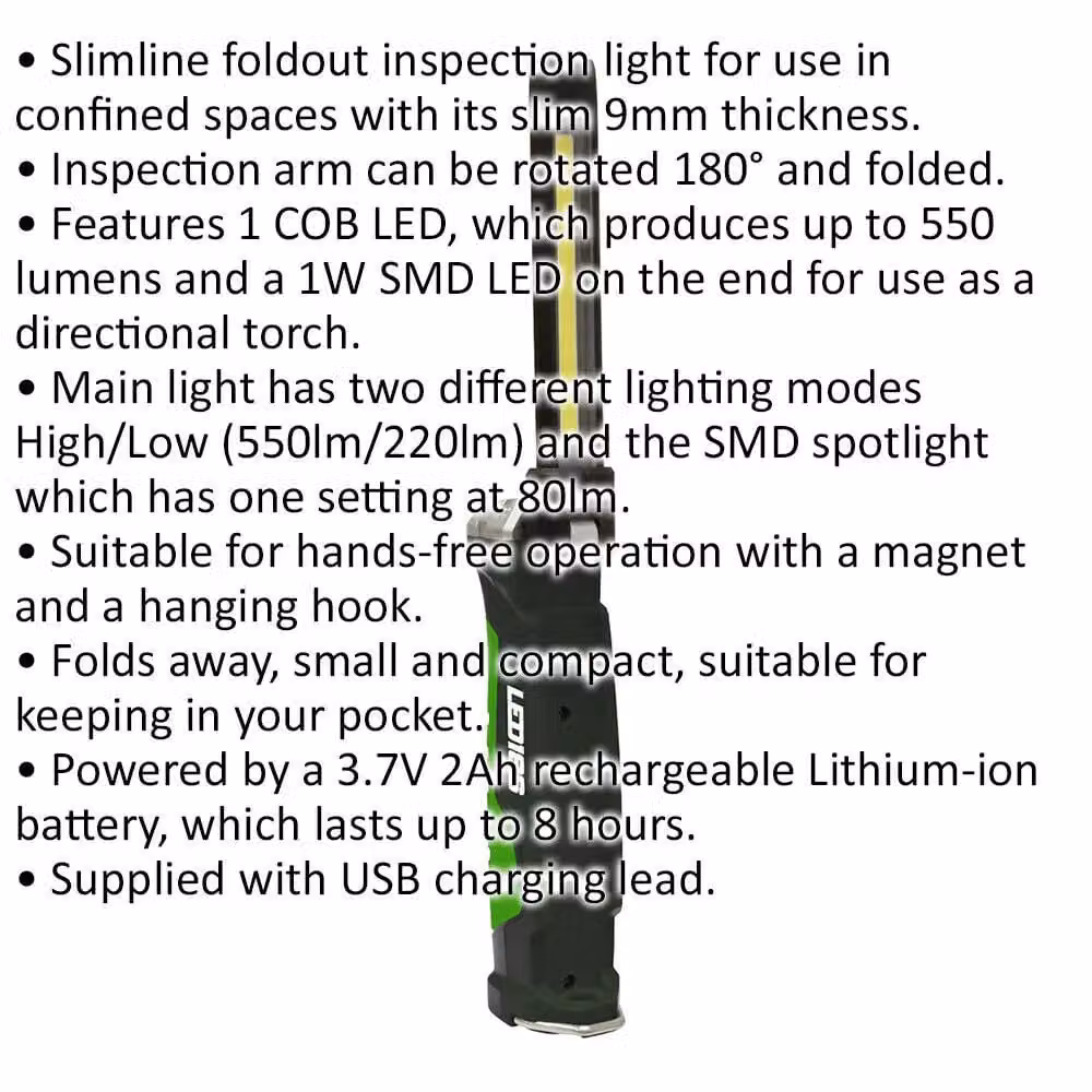 Loops Slimline Inspection Light, Rechargeable Battery Powered, Black and Multicolour – 2