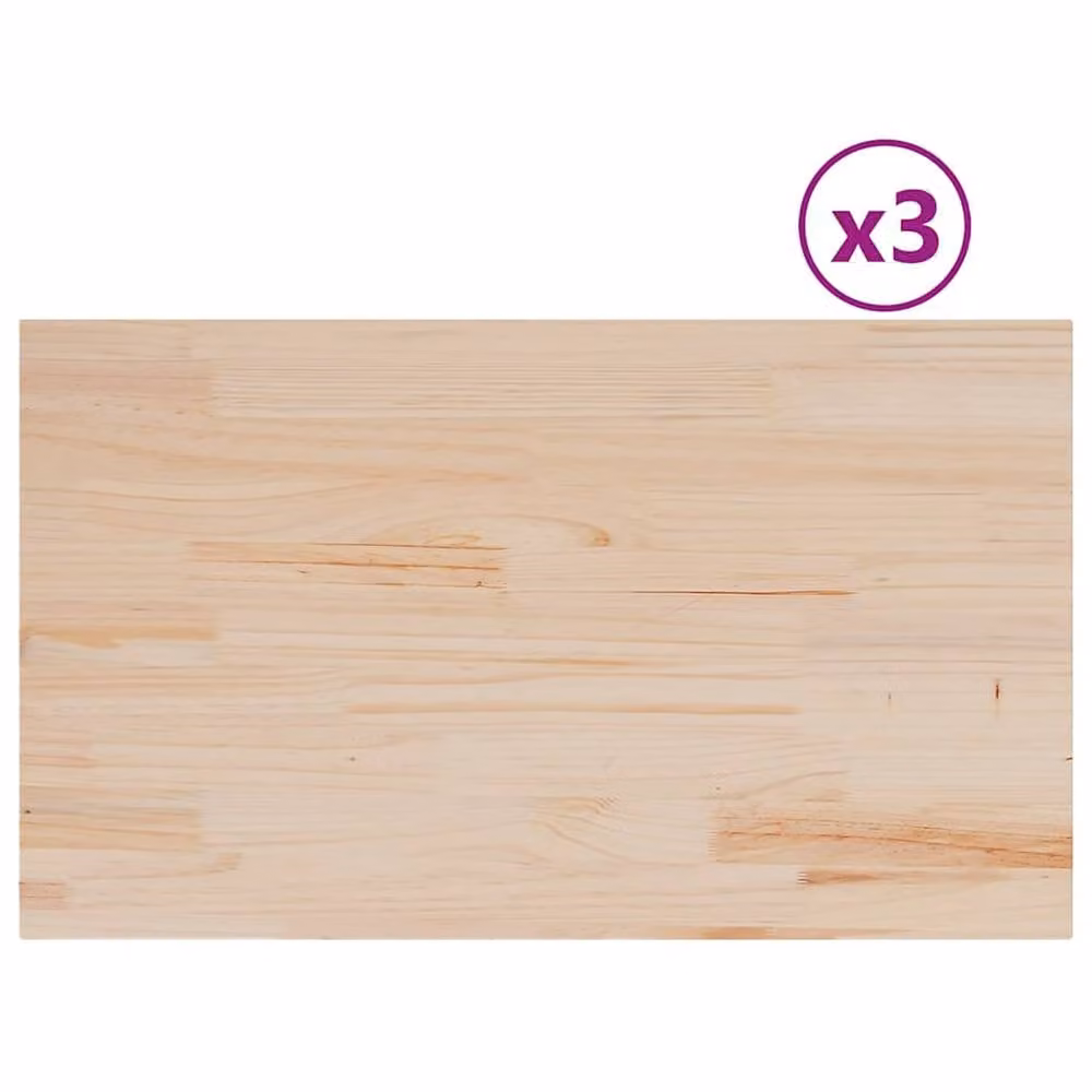 Berkfield Home Set of 3 Rectangular Solid Wood Pine Table Tops in Natural, W: 80 cm, D: 47 cm, H: 2.5 cm