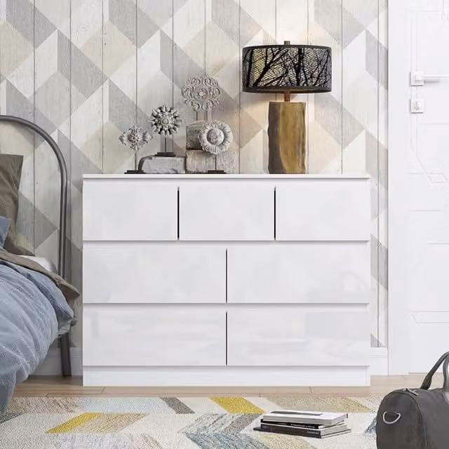 FWStyle Large 7 Drawer Merchant Chest in White Gloss